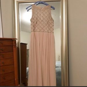 BHLDN Adrianna Papell blush bridesmaid dress
